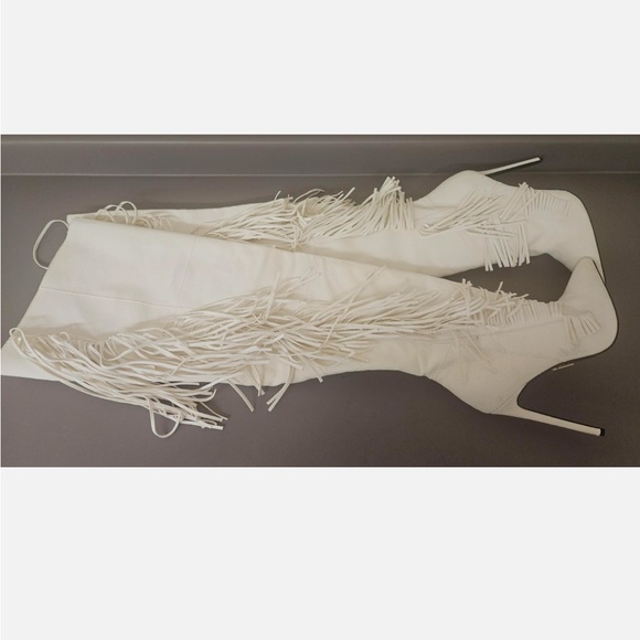 Thigh High Fringe Leather/Suede Boots - Picture 1 of 5